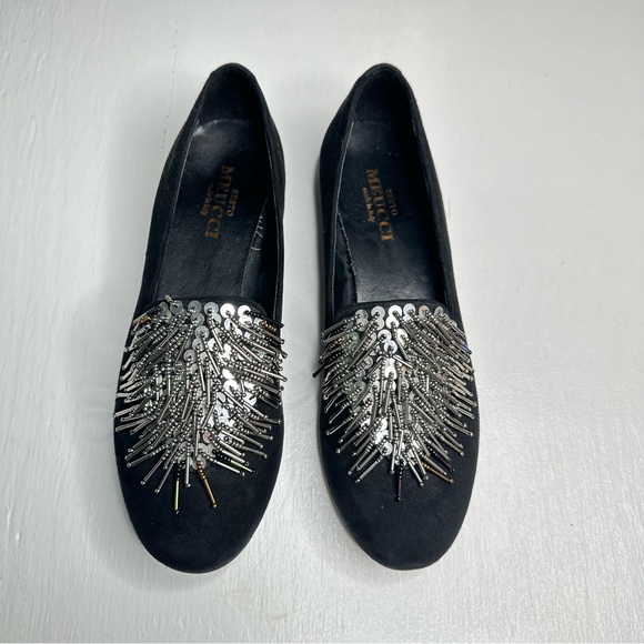Sesto Meucci Womens Shoes Black Kamile Embellished Suede Loafers Size 8.5 Flats - Picture 2 of 8
